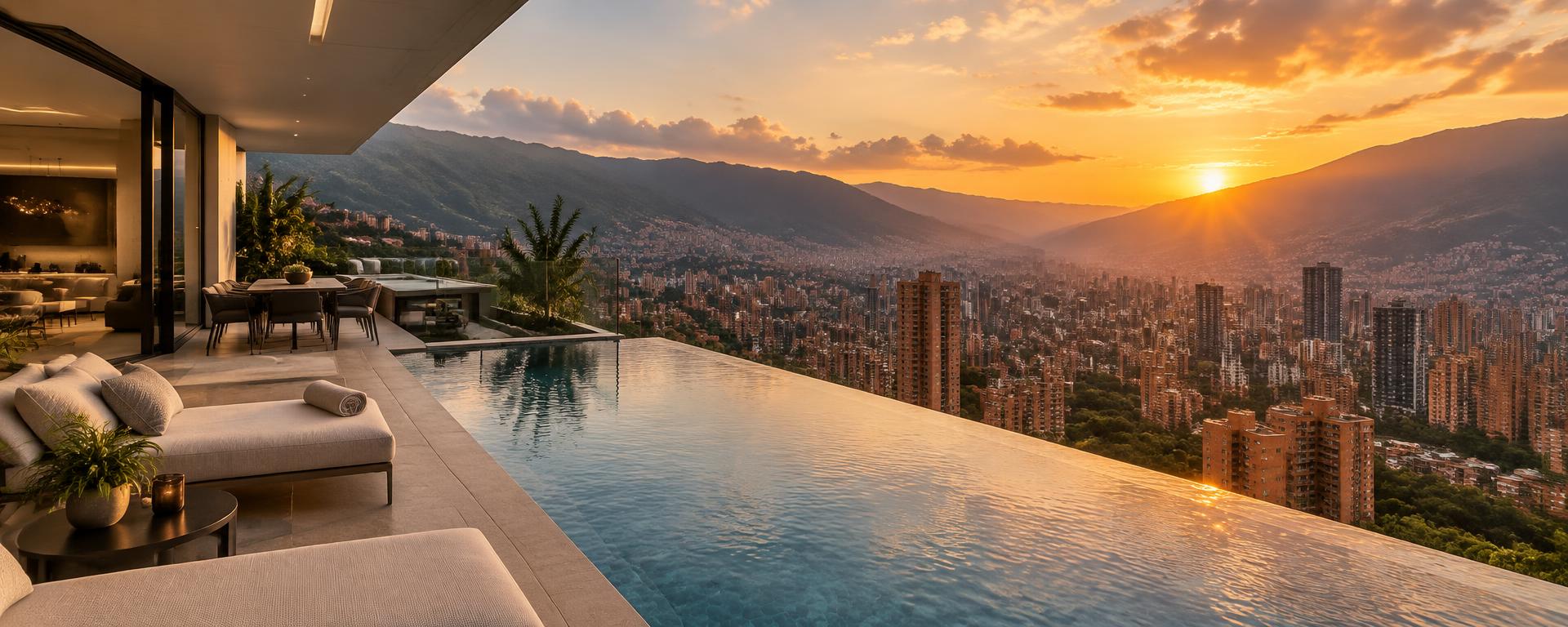 Terraza con piscina y vista al valle