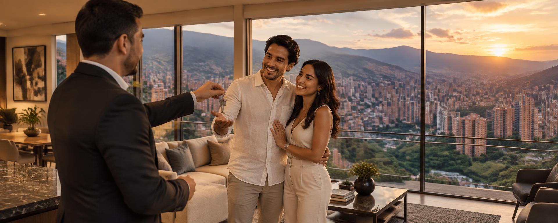 Pareja recibiendo las llaves de su nuevo hogar