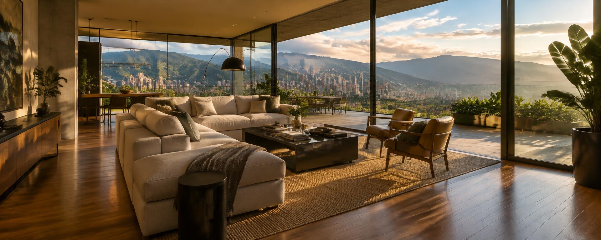Sala moderna con vista a Medellín